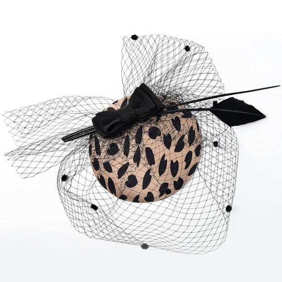 Leopard Print Fascinator Hat Pillbox with Veil Headband Clip - Picture 4 of 5